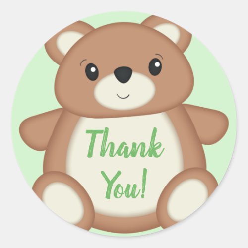 Green Teddy Bear Thank You Classic Round Sticker