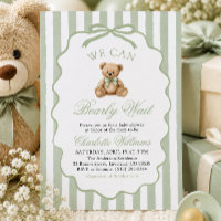 Green Teddy Bear We Can Bearly Wait Baby Shower