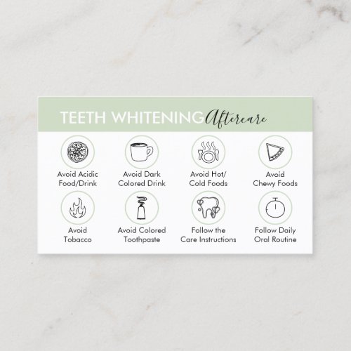 Green Teeth Whitening Aftercare Tips Business Card