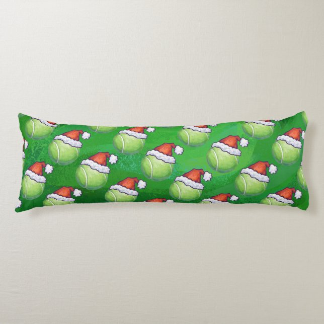 Green Tennis Ball In Santa Hat Pattern Body Pillow (Front)
