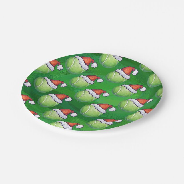 Green Tennis Ball In Santa Hat Pattern Paper Plates (Angled)