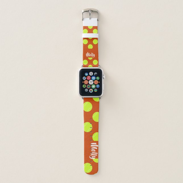 Green tennis ball orange pattern apple watch band (Front)