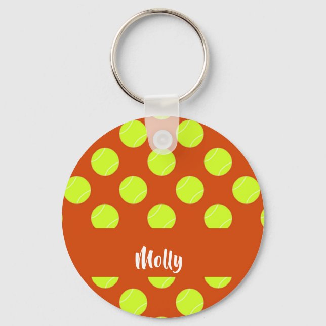 Green tennis ball orange pattern keychain (Front)