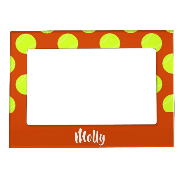 Green tennis ball orange pattern magnetic frame (Front)