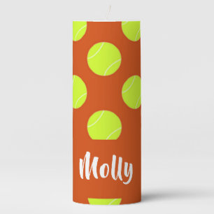 Green tennis ball orange pattern pillar candle