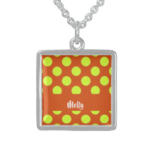 Green tennis ball orange pattern sterling silver necklace