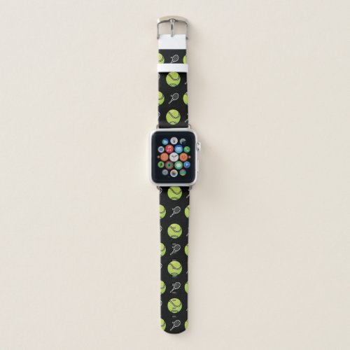 Green Tennis Ball Racket Sport Style Pattern Black Apple Watch Band