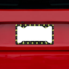 Green Tennis Balls and Rackets Athlete Sport Black License Plate Frame