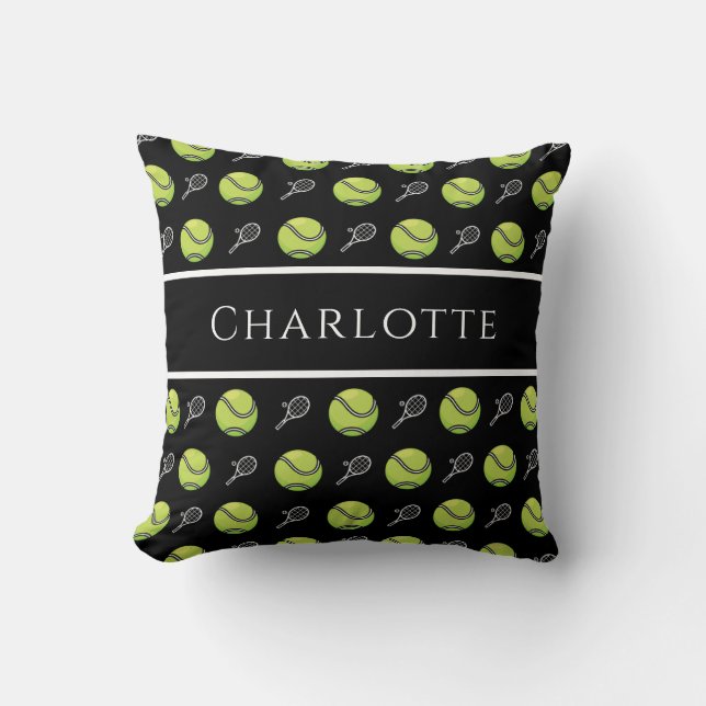 Green Tennis Balls and White Rackets Coach Team Throw Pillow (Front)