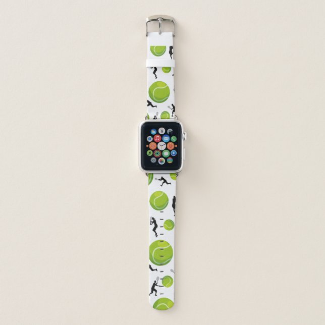 Green Tennis Balls Player Silhouette Athletic Cool Apple Watch Band (Front)