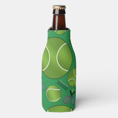 Green tennis balls rackets and nets bottle cooler