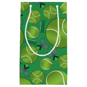 Green tennis balls rackets and nets small gift bag