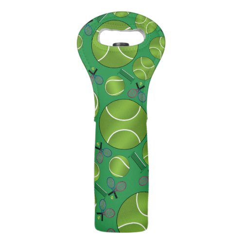 Green tennis balls rackets and nets wine bag