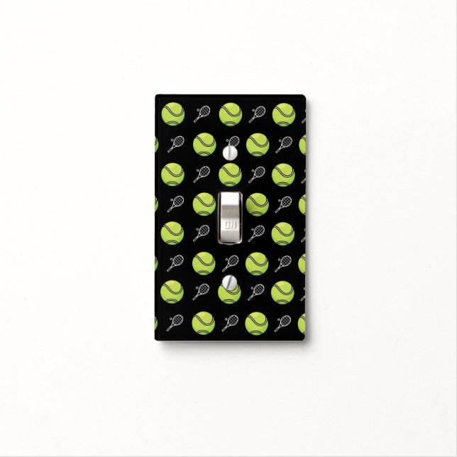 Green Tennis Balls & Rackets Sport Kids Bedroom Light Switch Cover (In Situ)
