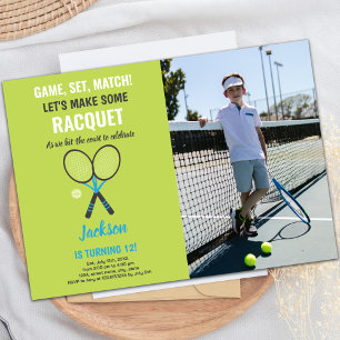 Green Tennis Birthday Invitation with Photo