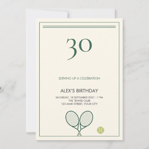 Green Tennis Club Cream Milestone Birthday Invitation
