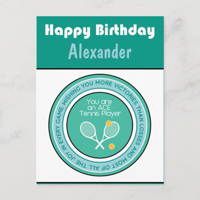 Green Tennis 🎾  Happy Birthday Postcard (Front)