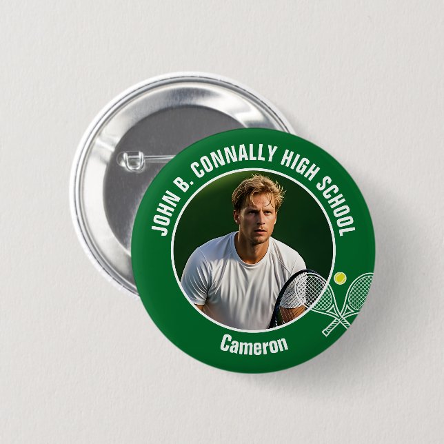 Green Tennis Player Photo High School Spirit Button (Front & Back)