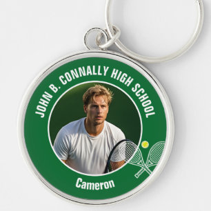 Green Tennis Player Photo High School Spirit Keychain