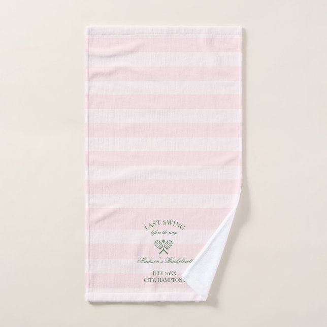 Green Tennis Rackets Pink Striped  Bath Towel Set (Hand Towel)