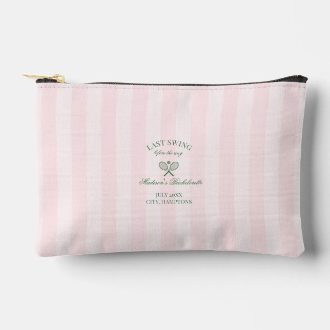 Green Tennis Rackets Pink Striped Bridal Shower  Accessory Pouch (Front)