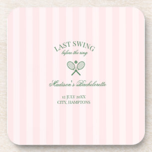 Green Tennis Rackets Pink Striped Bridal Shower  Beverage Coaster
