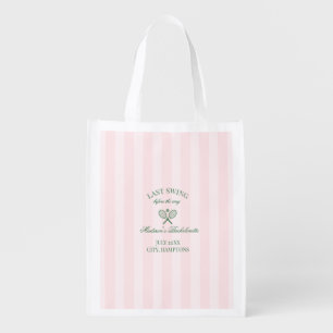 Green Tennis Rackets Pink Striped Bridal Shower  Grocery Bag