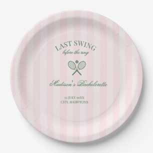 Green Tennis Rackets Pink Striped Bridal Shower Paper Plates