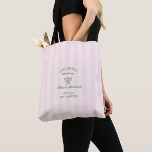Green Tennis Rackets Pink Striped Bridal Shower  Tote Bag