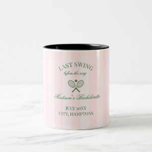 Green Tennis Rackets Pink Striped Bridal Shower Two-Tone Coffee Mug