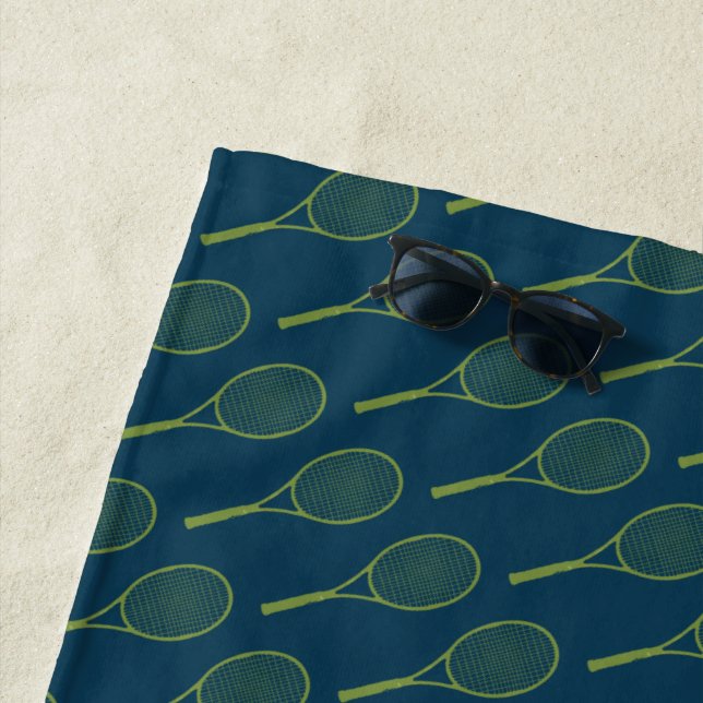 green tennis racquets pattern beach towel (In Situ)