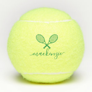 Green Tennis Racquets with Name Personalized  Balls