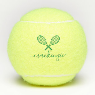 Green Tennis Racquets with Name Personalized  Balls