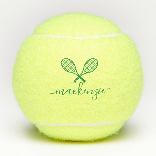 Green Tennis Racquets with Name Personalized  Balls (Front)