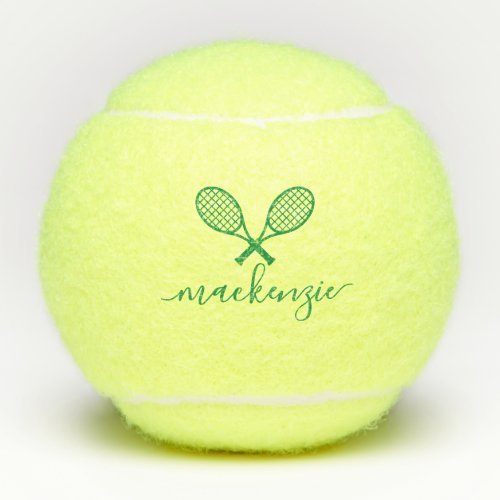 Green Tennis Racquets with Name Personalized  Tennis Balls