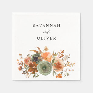 Green & Terra Cotta Floral Name Napkins