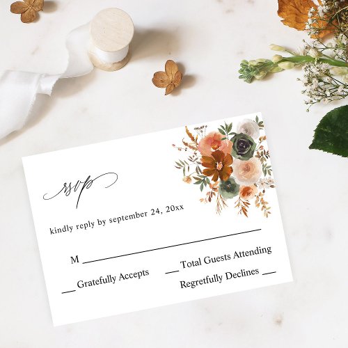 Green & Terra Cotta Floral no Meal RSVP Card