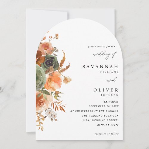 Green & Terra Cotta Floral Wedding Arch Invitation