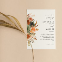 Green & Terra Cotta Floral Wedding Invitation