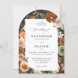 Green & Terra Cotta Floral Wedding S2 VLN- Arch Gr Invitation