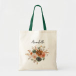 Green & Terra Cotta Floral Wedding Tote Bag<br><div class="desc">Give yourself,  yourself as bride,  and / or your bridesmaids a gift of a tote bag to carry all of their things on your special day.  Personalize with your and your bridesmaids' names.  Made with hand painted,  watercolor Green & Terra Cotta Florals.</div>