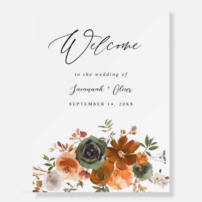 Green & Terra Cotta Floral Welcome Foam Board (Front)