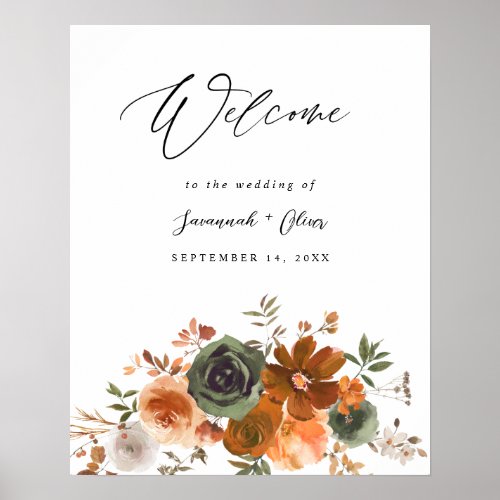 Green  Terra Cotta Floral Welcome Poster