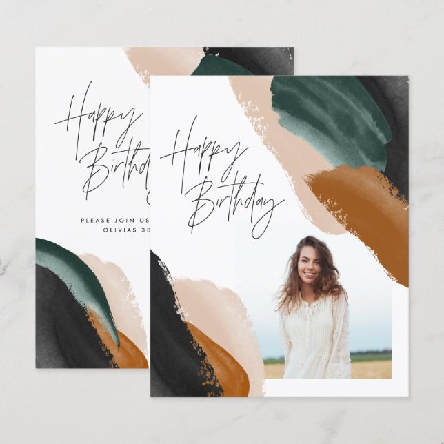Green terracotta abstract budget photo Birthday (Front/Back)