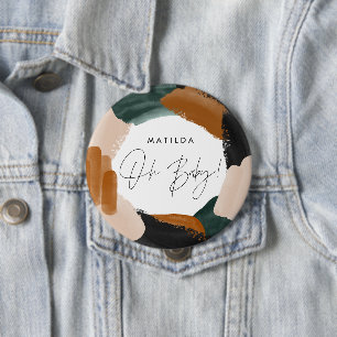 Green terracotta abstract watercolor baby shower button
