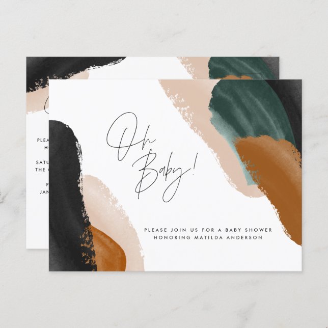 Green terracotta abstract watercolor baby shower i postcard (Front/Back)