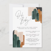 Green terracotta abstract watercolor baby shower invitation (Front)