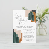 Green terracotta abstract watercolor baby shower invitation (Standing Front)