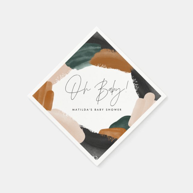 Green terracotta abstract watercolor baby shower napkins (Corner)