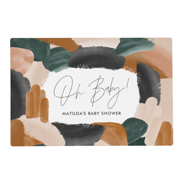 Green terracotta abstract watercolor baby shower placemat (Front)